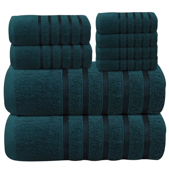 RUVANTI Bath Towels, 8 Pack 100% Cotton, Towel Set Teal Include 2 Bath 27x54, 2 Hand 16x28, 4 Face 13x13. Extra Soft, Highly Absorbent, Quick Dry, Lightweight, Luxury Towels for Bathroom, Spa, Hotel.