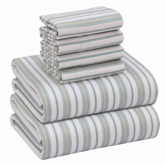 Ruvanti Flannel Sheets California King Size 6 Pcs - 100% Cotton Brushed Cal King Bed Sheets Set, Deep Pockets 14 Inches, All Seasons Breathable, Extra Soft & Comfy, Ocean Stripe