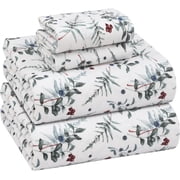 RUVANTI 100% Cotton Flannel Sheet Set, California King Size, 4 Piece, Double Brushed Ultra Soft, Warm & Cozy, Deep Pocket, All Season Bedding, Christmas Attract