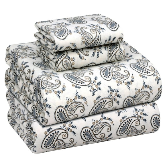 RUVANTI Flannel Sheets Full Size - 100% Cotton Brushed Flannel Bed Sheet Sets - Deep Pockets 16 Inches - All Seasons Breathable & Super Soft - Warm & Cozy - 4 Pcs - Old School Paisley