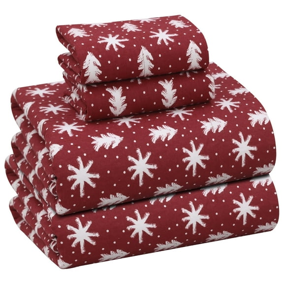 RUVANTI Flannel Sheets Full Size - 100% Cotton Brushed Flannel Bed Sheet Sets - Deep Pockets 16 Inches (fits up to 18") - All Seasons Breathable & Super Soft - Warm & Cozy - 4 Pcs - Red Christmas