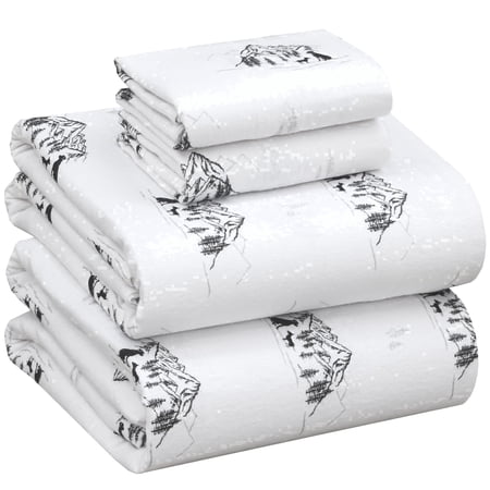 RUVANTI Flannel Sheets Full Size - 100% Cotton Double Brushed Bed Sheets Set, Deep Pockets 16 Inches, All Seasons Breathable & Extra Soft Full Sheets, Warm & Cozy, 4 Piece, Soul Dog White