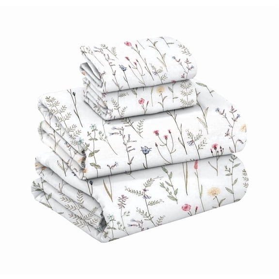 Ruvanti Flannel Sheets Full Size - GOTS Certified 100% Organic Cotton, 4 Piece Warm, Soft & Breathable Set, Deep Pocket Snug Fit, Double Brushed Cozy All Season Bedding, Linen Blooms