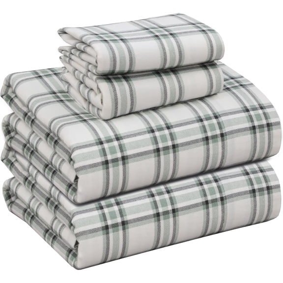 Ruvanti Flannel Sheets Full Size 4 Pcs - 100% Cotton Double Brushed Bed Sheets, Deep Pockets 16 Inches, All Seasons Breathable, Extra Soft & Comfy Sheets Set, Cadet