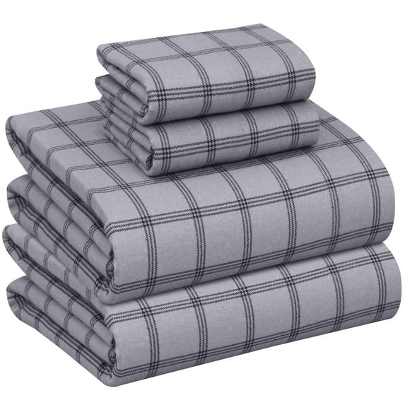 RUVANTI Flannel Sheets King Size - 100% Cotton Brushed Flannel Bed Sheet Sets - Deep Pockets 16 Inches (fits up to 18") - All Seasons Breathable & Super Soft - Warm & Cozy - 4 Pcs - Open Grid Check