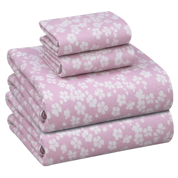 RUVANTI Flannel Sheets King Size - 100% Cotton Brushed King Size Sheets Set - Deep Pockets 16 Inches Bed Sheets - All Seasons Breathable & Extra Soft - Warm & Cozy, 4 Piece, Pink Flora