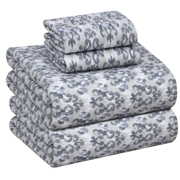 RUVANTI Flannel Sheets King Size - 100% Cotton Brushed King Size Sheets Set - Deep Pockets 16 Inches Bed Sheets - All Seasons Breathable & Extra Soft - Warm & Cozy, 4 Piece, Damask