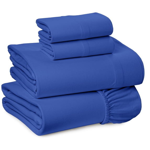 RUVANTI Flannel Sheets – Queen Sheet Set, Ultra Soft & Cozy Double Brushed, 15" Deep Pocket, 360° Elastic For Secure Fit, No Pilling, 4 Pieces (Flat, Fitted, 2 Pillowcases), Royal Navy