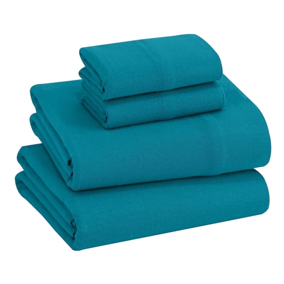 RUVANTI Flannel Sheets Queen Size - 100% Cotton Brushed Flannel Bed Sheet Sets - Deep Pockets 16 Inches (fits up to 18") - All Seasons Breathable & Super Soft - Warm & Cozy - 4 Pcs - Teal