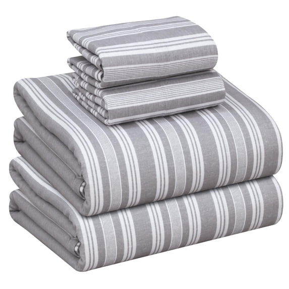 RUVANTI Flannel Sheets Queen Size - 100% Cotton Double Brushed Bed Sheets, Deep Pockets 16 Inches Queen Sheet Set, All Seasons Breathable & Extra Soft - Warm & Cozy, 4 Piece, Grey Lining
