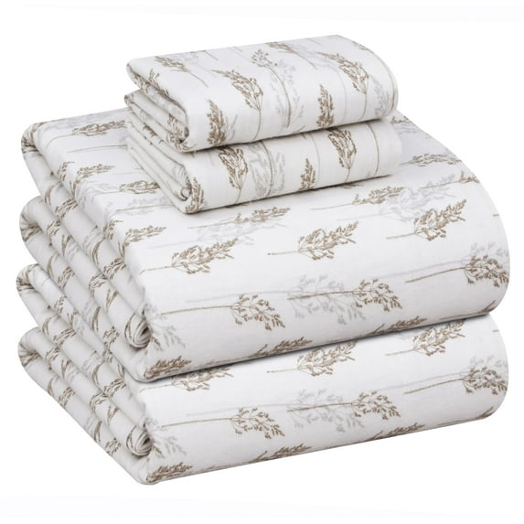 RUVANTI Flannel Sheets Queen Size - 100% Cotton Double Brushed Bed Sheets, Deep Pockets 16 Inches Queen Sheet Set, All Seasons Breathable & Extra Soft - Warm & Cozy, 4 Piece, Dried Straw