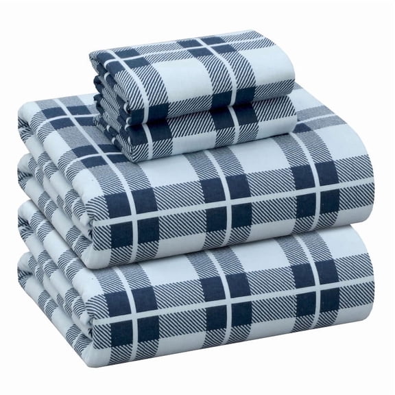 RUVANTI Flannel Sheets Queen Size - 100% Cotton Double Brushed Bed Sheets, Deep Pockets 16 Inches Queen Sheet Set, All Seasons Breathable & Extra Soft - Warm & Cozy, 4 Piece, Illusion Check
