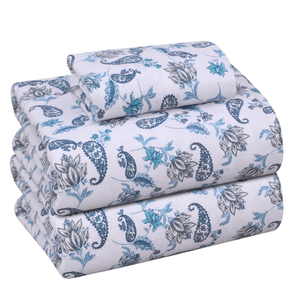 RUVANTI Flannel Sheets Twin Size - 100% Cotton Double Brushed Twin Sheets Set, Deep Pockets 16 Inches, All Seasons Breathable & Extra Soft Bed Sheets, Warm & Cozy, 3 Piece, Chintz Paisley