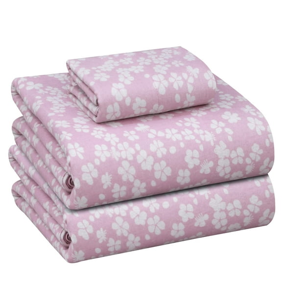 RUVANTI Flannel Sheets Twin XL Size - 100% Cotton Double Brushed Twin XL Sheets Set, Deep Pockets 16 Inches, All Seasons Breathable & Extra Soft Bed Sheets, Warm & Cozy, 3 Piece, Pink Flora