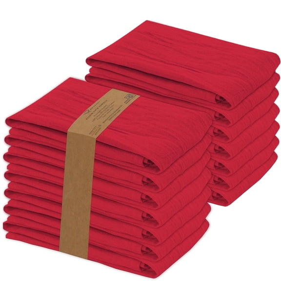 RUVANTI Flour Sack Towels 12 Pack 28 x 28 Inches, Ring Spun 100% Cotton Dish Towel, Machine Washable, Absorbent - Flour Sack Kitchen Towels for Drying and Cleaning - Red