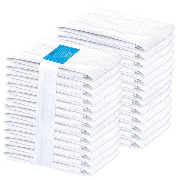 RUVANTI Flour Sack Towels 36 Pack 28x28 Inch, 100% Cotton Tea Towel, Reusable, Machine Washable, Absorbent BarTowels - Dish Cloth Perfect for Drying Dishes & Cleaning -White