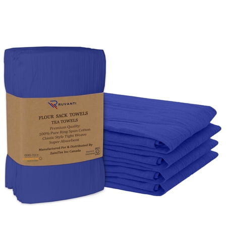 RUVANTI Flour Sack Towels 4 Pack 28x28 Inch, 100% Cotton Tea Towel, Reusable, Machine Washable, Absorbent BarTowels - Dish Cloth Perfect for Drying Dishes & Cleaning - Navy