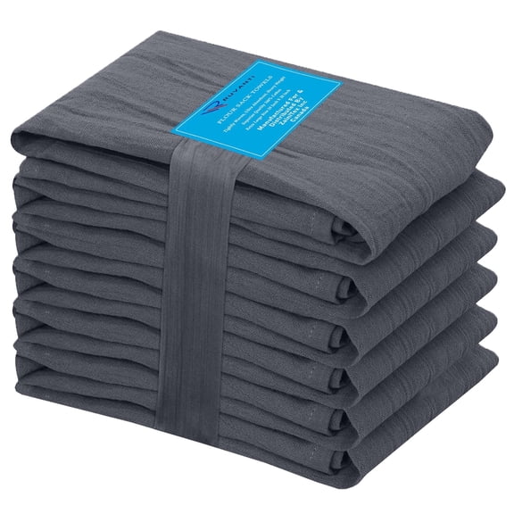 RUVANTI Flour Sack Towels 4 Pack 28x28 Inch, 100% Cotton Tea Towel, Reusable, Machine Washable, Absorbent BarTowels - Dish Cloth Perfect for Drying Dishes & Cleaning - Grey