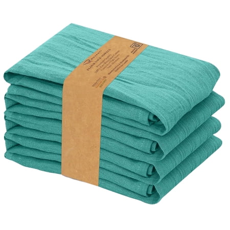 RUVANTI Flour Sack Towels 4 Pack 28x28 Inch, 100% Cotton Tea Towel, Reusable, Machine Washable, Absorbent BarTowels - Dish Cloth Perfect for Drying Dishes & Cleaning - Turquoise