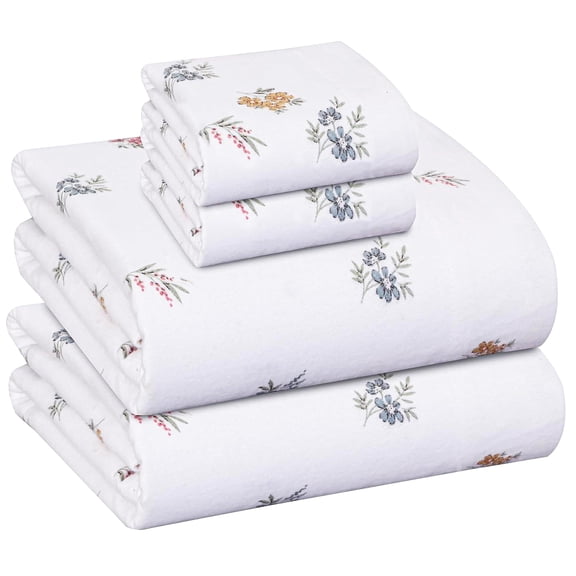 RUVANTI Organic Flannel Sheets King Size - 100% Cotton Double Brushed Bed Sheet Set - Deep Pocket 16 Inches - All Seasons Breathable, Extra Soft, Warm & Cozy - 4 Pieces - Floral