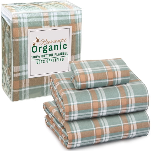 RUVANTI Organic Flannel Sheets Twin Size - 100% Cotton Double Brushed Bed Sheet Set - Deep Pocket 16 Inches - All Seasons Breathable, Extra Soft, Warm & Cozy - 3 Pieces - Spruce Blue