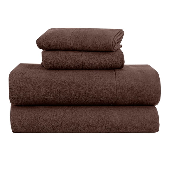 RUVANTI Polar Fleece Sheet Set, Queen Size, 4 Piece, 15-inch Deep Pocket, Ultra Soft Plush, Mocha Brown