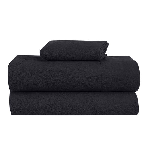 RUVANTI Polar Fleece Sheet Set Twin Size – Ultra Soft Plush Bed Sheets, Double Brushed Anti-Pilling Finish, Warm Cozy Winter Bedding with 15-Inch Deep Pocket, 3 Piece Set, Luxe Black