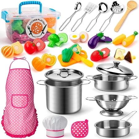 RUVINCE 26-Piece Play Kitchen Accessories, Stainless Steel Cookware Set