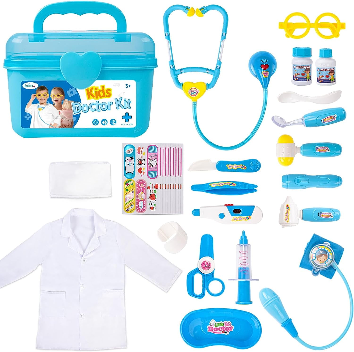 RUVINCE 30 Pcs Kids Doctor Playset Gift Plastic Pretend Play Medical Set Blue Doctor Role Play