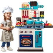 RUVINCE 53pcs Kids Kitchen Playset Chefs Cooking Stove Play Sink Oven Kitchen Toys with Realistic Lights&Sounds Pretend Play Toys for Toddlers