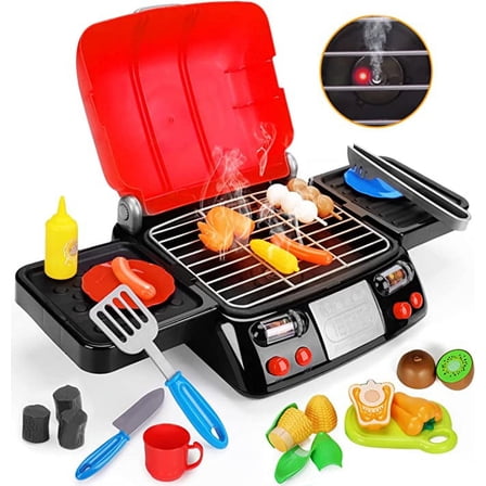 RUVINCE Kids BBQ Grill Playset - Kitchen Toy Grill Set with Smoke & Light