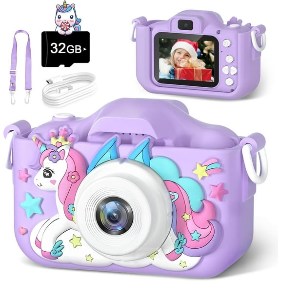 RUVINCE Kids Camera 1080P HD Digital Camera Toy with 32GB TF Card for 3-8 Years Old Toddlers, Boys & Girls, Purple