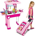 thumbnail image 1 of RUVINCE Pink Kids Kitchen Playset - Toddler Kitchen Set w/ Travel Suitcase, 1 of 7