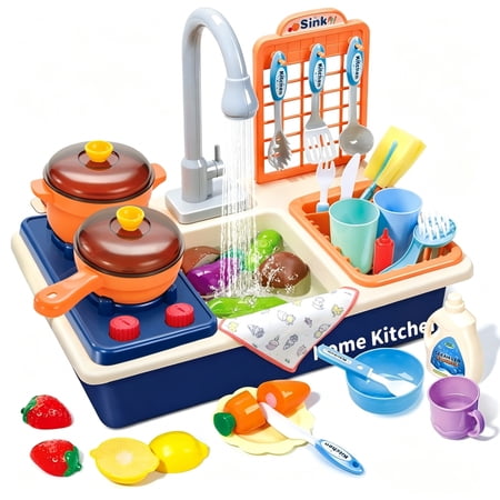 RUVINCE Interactive Playset Pretend Play Kitchen Sink Toys for Children, Electric Dishwasher, 4.9 x 19 x 7 Inches
