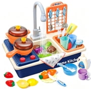 RUVINCE Interactive Playset Pretend Play Kitchen Sink Toys for Children, Electric Dishwasher, 4.9 x 19 x 7 Inches