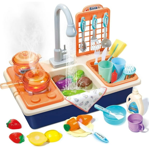 RUVINCE Interactive Playset Pretend Play Kitchen Sink Toys for Children, Electric Dishwasher, 4.9 x 19 x 7 Inches