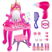 RUVINCE Vanity Makeup Table Toy ,Toddler Vanity Set Play for Girls Vanity Playset with Mirror, Kids Beauty Set Pink