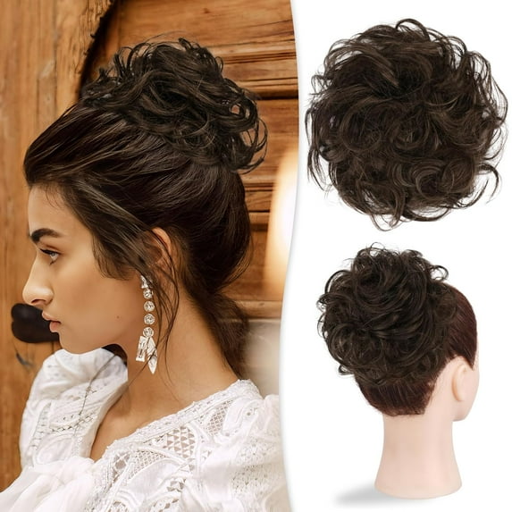 Large Messy Bun Hair Piece 100% Human Hair Layered Wavy Curly Hair Buns Hair Piece for Women Thick Updo Hairpiece for Daily Wear Real Ponytail Extension