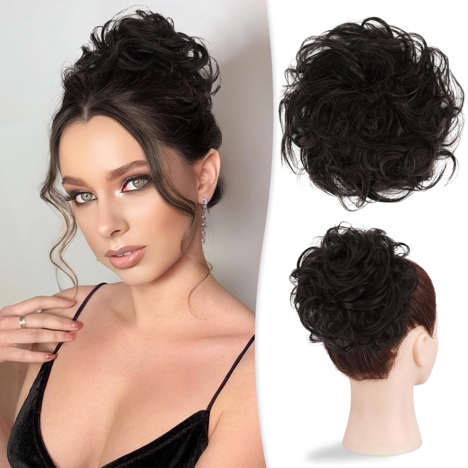 100% Human Hair Layered Wavy Curly Messy Bun Hair Piece for Women Thick Updo Amazon.com : RUWISS Large Messy Bun Hair Piece for Women 100  main image 2
