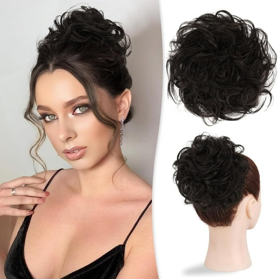 Large Messy Bun Hair Piece 100% Human Hair Layered Wavy Curly Hair Buns Hair Piece for Women Thick Updo Hairpiece for Daily Wear Real Ponytail Extension