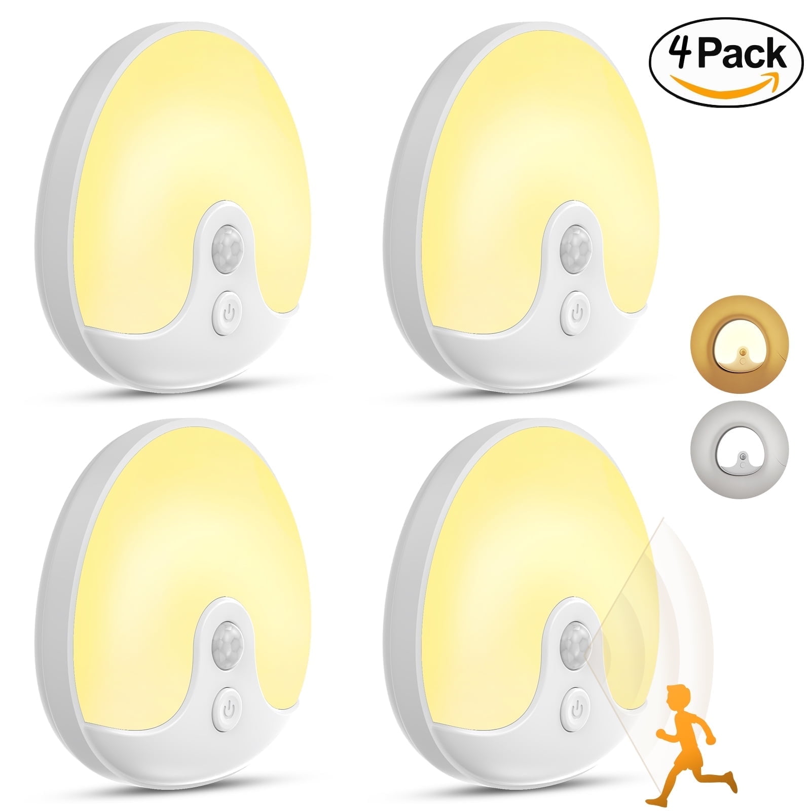 RUXAN Motion Sensor Light- for Outdoor, Yard, Wall, Inside, Cabinet Flood, Magnetic LED Night Light , 4 Pack, Warm White