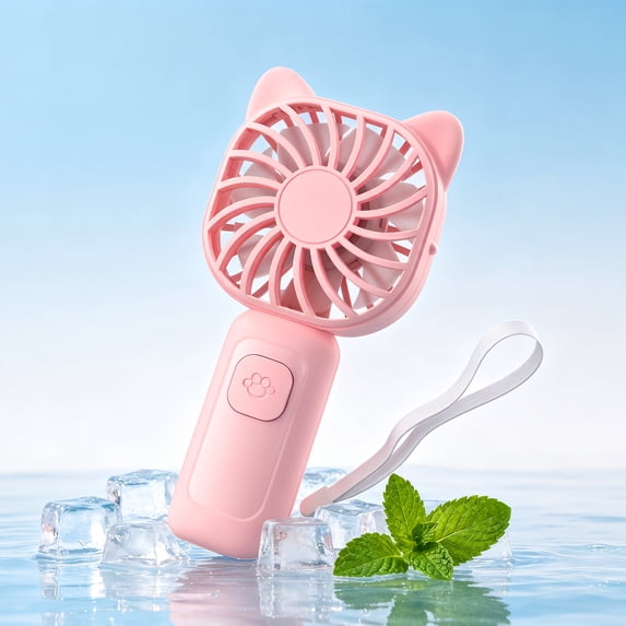 Mini Portable Handheld Fan with 7-Color LED Light, Rechargeable Personal Fan, 3 Speeds Small Pocket Fan, Lightweight USB Desk Fan for Women, Men, Kids, Office, Travel, Camping, Pink