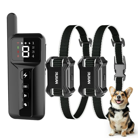 RUXAN Shock Collar with Remote for Dogs with 2 collars- Bark Training, for 15-120lbs Large Medium Puppy, Smart Collar, Black