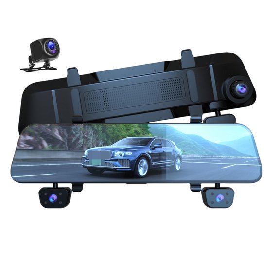 RUYIQUQU 4 Channel Dash Cam Rearview Mirror 6 Inch 4 Lens 1080P FHD Car DVR Front Rear Left Right Recording WiFi GPS Smart Display Compatible with CarPlay / Android Auto IP67