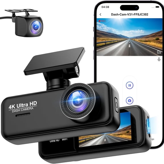 RUYIQUQU 4K Dual Dash Cam Front and Rear, WiFi Car Camera Recorder with GPS Function (Optional), 170° Wide Angle, Night Low Light Enhancement, Loop Recording, APP Control, 1.97'' IPS Screen