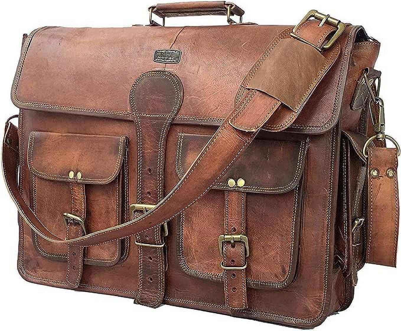 RUZIOON 14 Inch Vintage Handmade Leather Messenger Bag for Laptop Briefcase Best Computer Satchel Distressed Bag