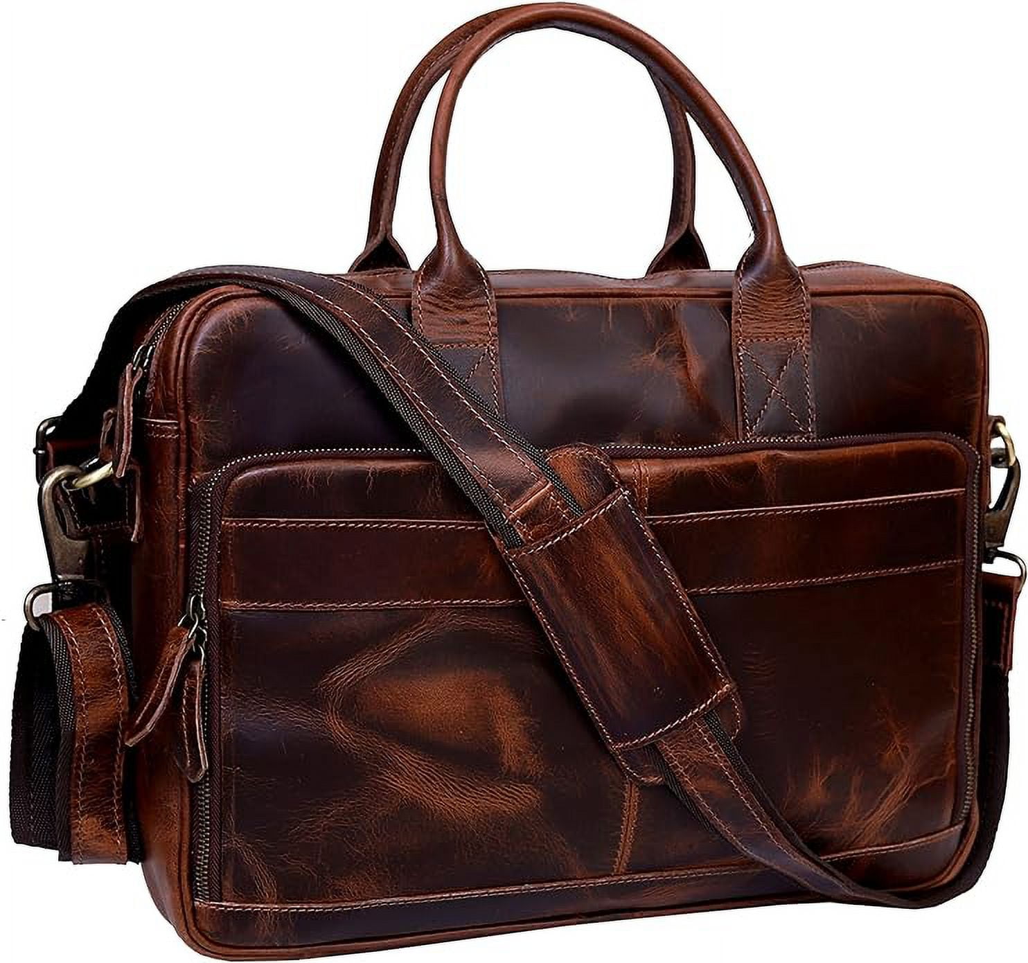 RUZIOON 18 Inch Leather briefcase Laptop Messenger Bags For Men and Women Best Office College Satchel Bag - Dark Brown