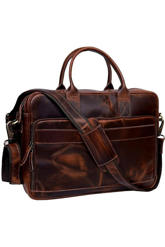18 Inch Leather briefcase Laptop Messenger Bags For Men and Women Best Office College Satchel Bag - Dark Brown