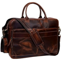 RUZIOON 18 Inch Leather briefcase Laptop Messenger Bags For Men and Women Best Office College Satchel Bag - Dark Brown