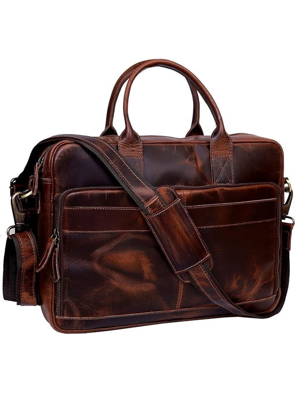 18 Inch Leather briefcase Laptop Messenger Bags For Men and Women Best Office College Satchel Bag - Dark Brown